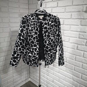Allison Daley Petite Black & White Animal Print Blazer/Jacket